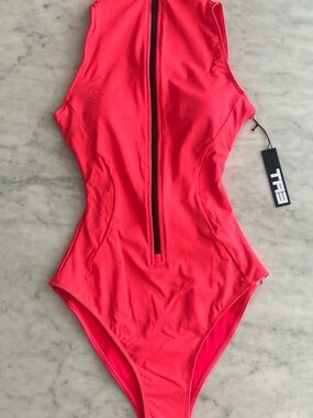 EA7 Active Zip-Front Coral One-Piece Swimsuit